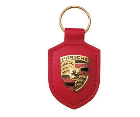 Porsche Red Leather Crest Keychain