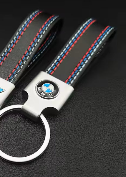 BMW Black Leather Keychain