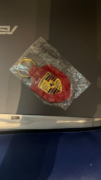 Porsche Red Leather Crest Keychain