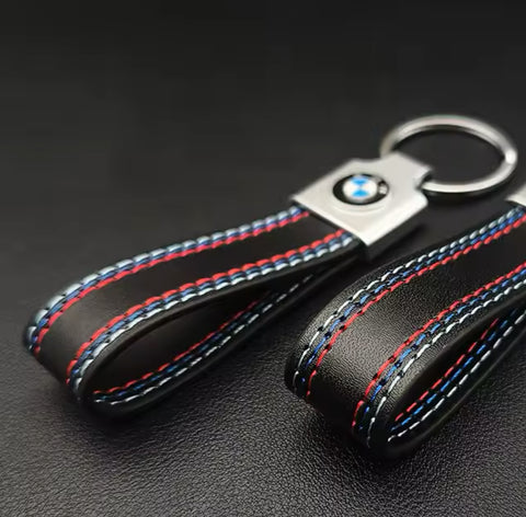 BMW Black Leather Keychain